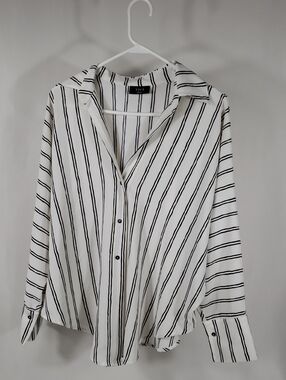 VICI Womens Small White Shirt with Black Vertical Stripes